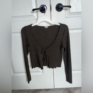 garage army green cropped/open front sweater